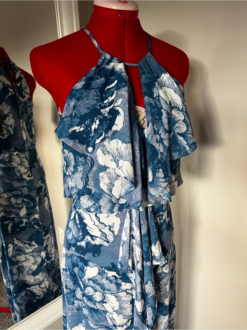 BCBG Blue Floral Halter Maxi Dress